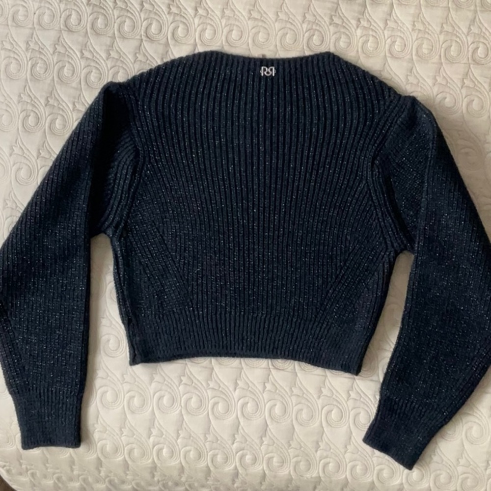 NWT Women's Rinascimento Knit / Square - Wide Neck Crop Top / Size S/M / Black - Picture 5 of 16